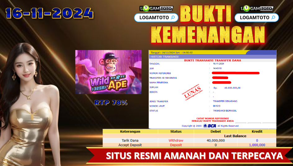 SELAMAT KEPADA MEMBER SETIA LOGAMTOTO BERHASIL JACKPOT DI PERMAINAN SLOT PG SOFT WILD APE